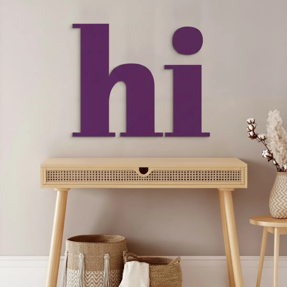 Enseigne Hi en contreplaqué de bouleau – déco murale 24x20 cm