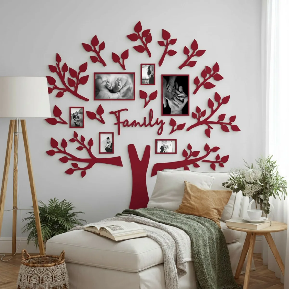 Family Tree Wall Decor XXL with 6 Photo Frames – Birch Plywood