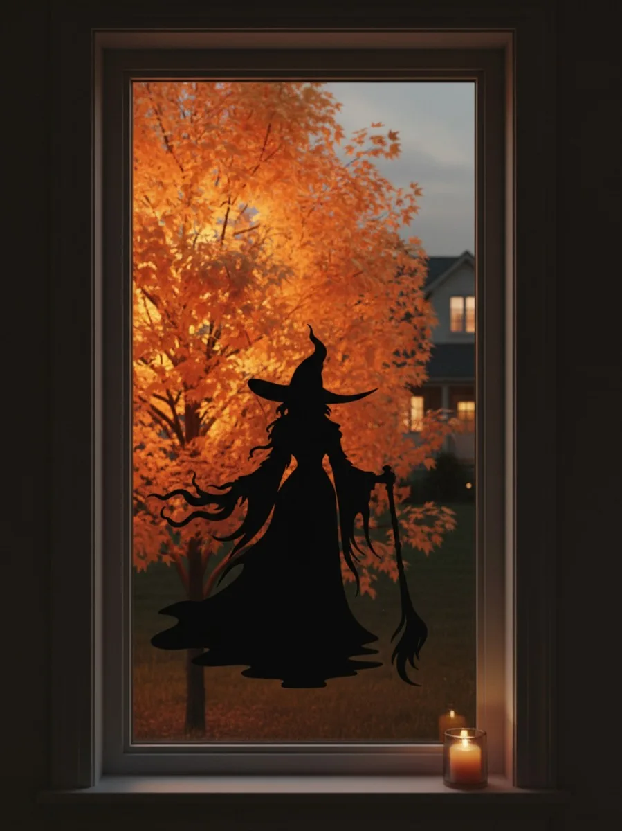 Sorcière au balai déco murale – sorcière élégante en silhouette – contreplaqué de bouleau