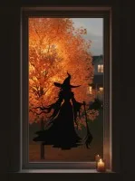 Sorcière au balai déco murale – sorcière élégante en silhouette – contreplaqué de bouleau