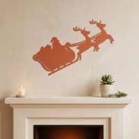 Traîneau du Père Noël – silhouette murale en contreplaqué de bouleau avec rennes