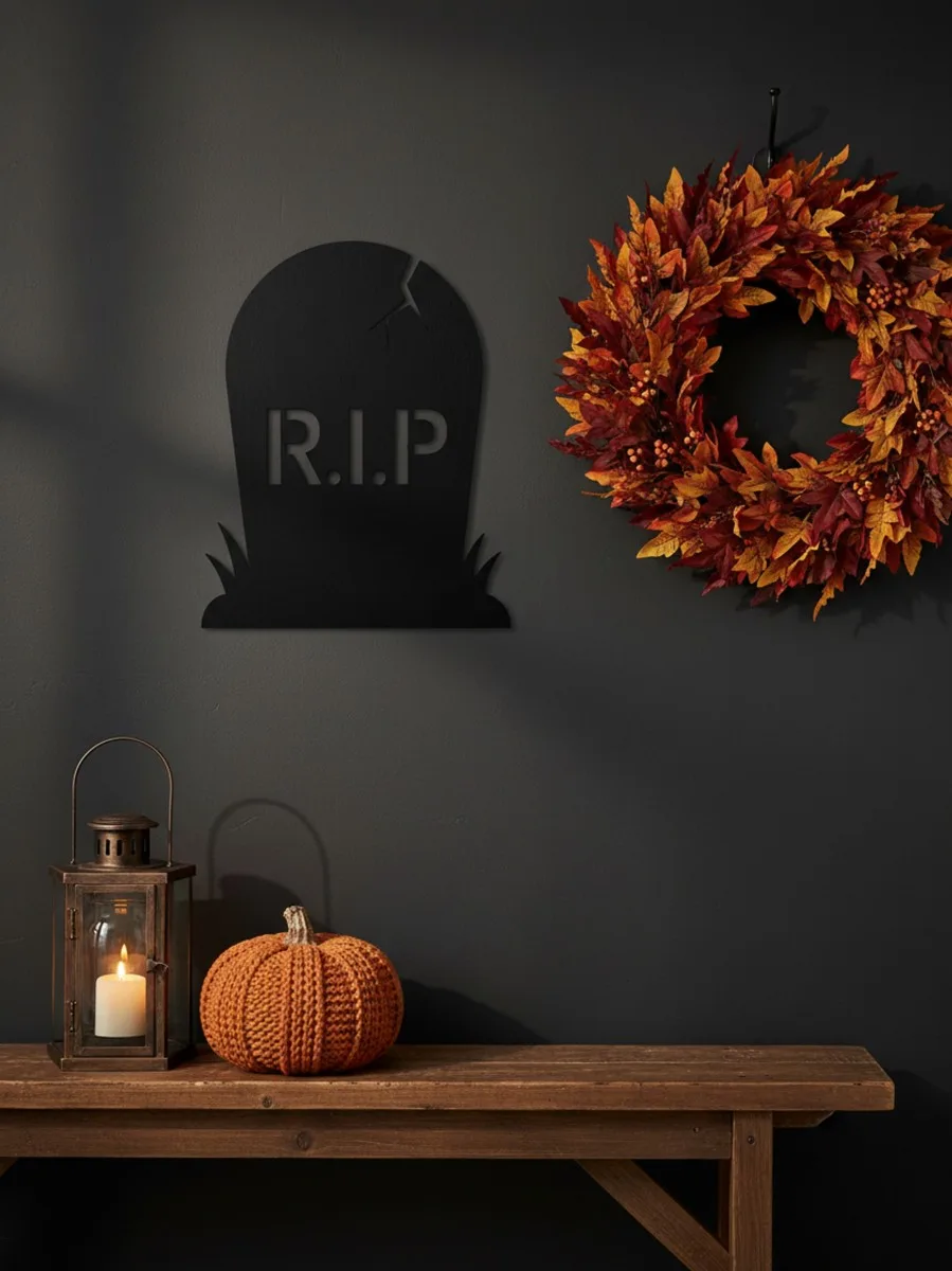 Décoration murale pierre tombale RIP – Silhouette de tombe Halloween – Bouleau