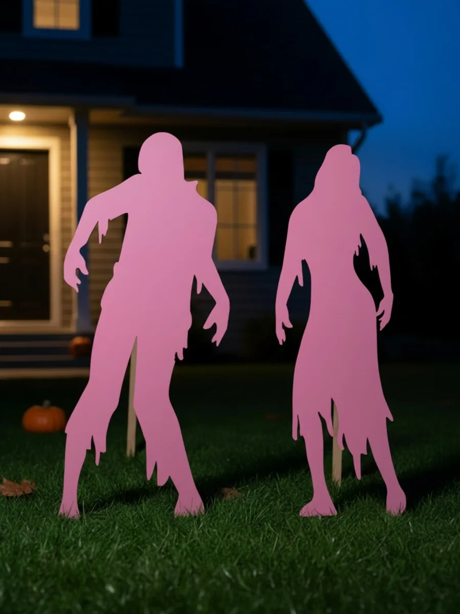 Couple de zombies Halloween pour jardin – Ensemble de 2 silhouettes en bois
