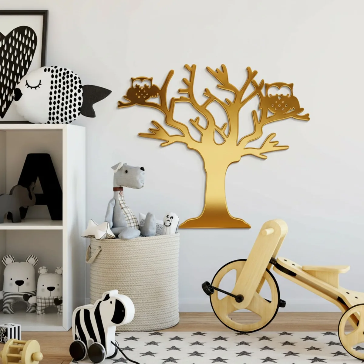 Déco murale en contreplaqué – Arbre aux deux chouettes