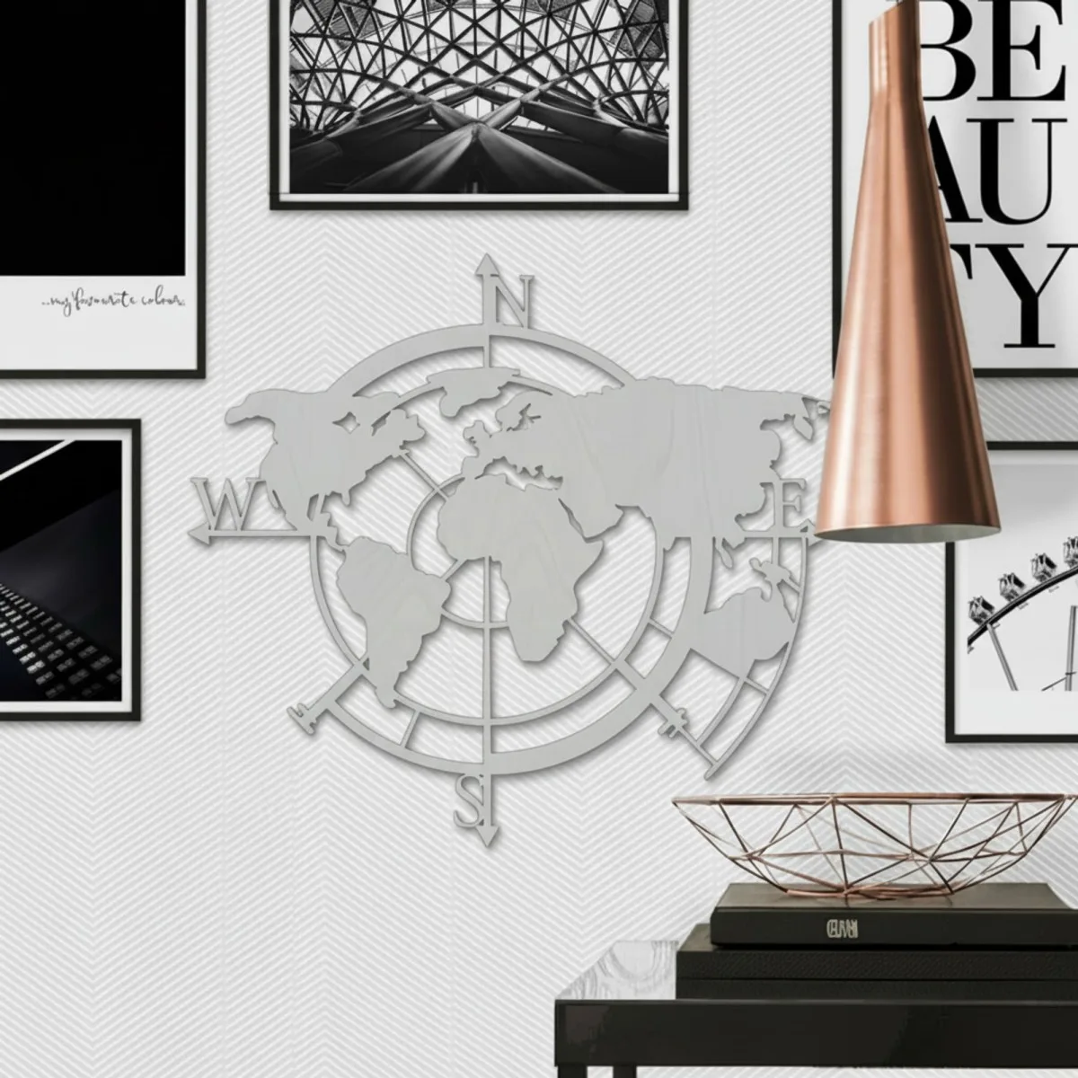 Wanddecoratie „Wereldkaart windstreken“ – berken multiplex