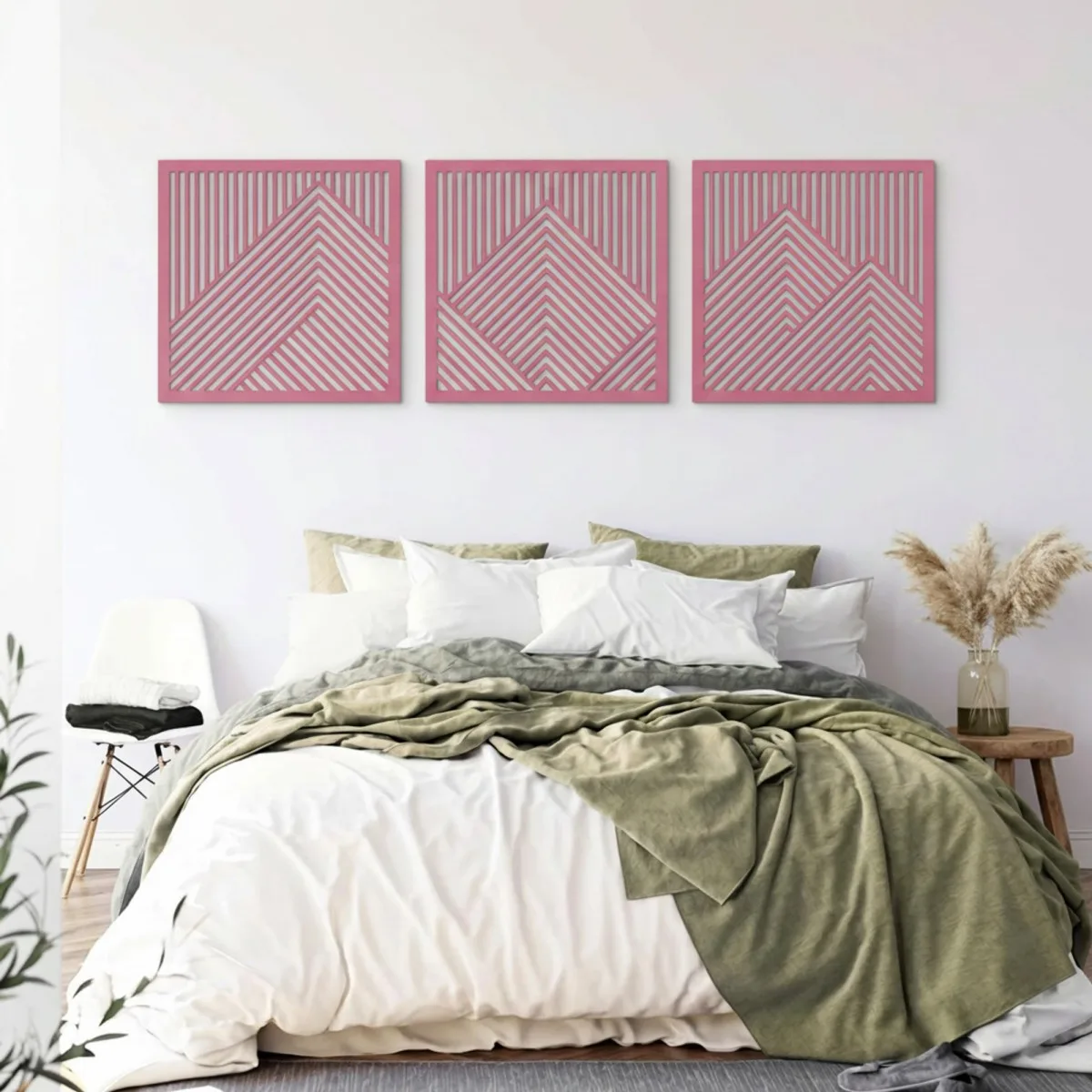Mountain Wall Art Set, 3 Panels – Laser-Cut Birch Plywood, 64x20 cm