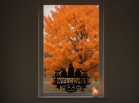 Halloween Welcome Sign Wall Art – Ghosts and Pumpkins – Birch Plywood