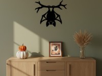 Décoration murale chauve-souris suspendue – Chauve-souris vampire ailes déployées sur branche – Bouleau