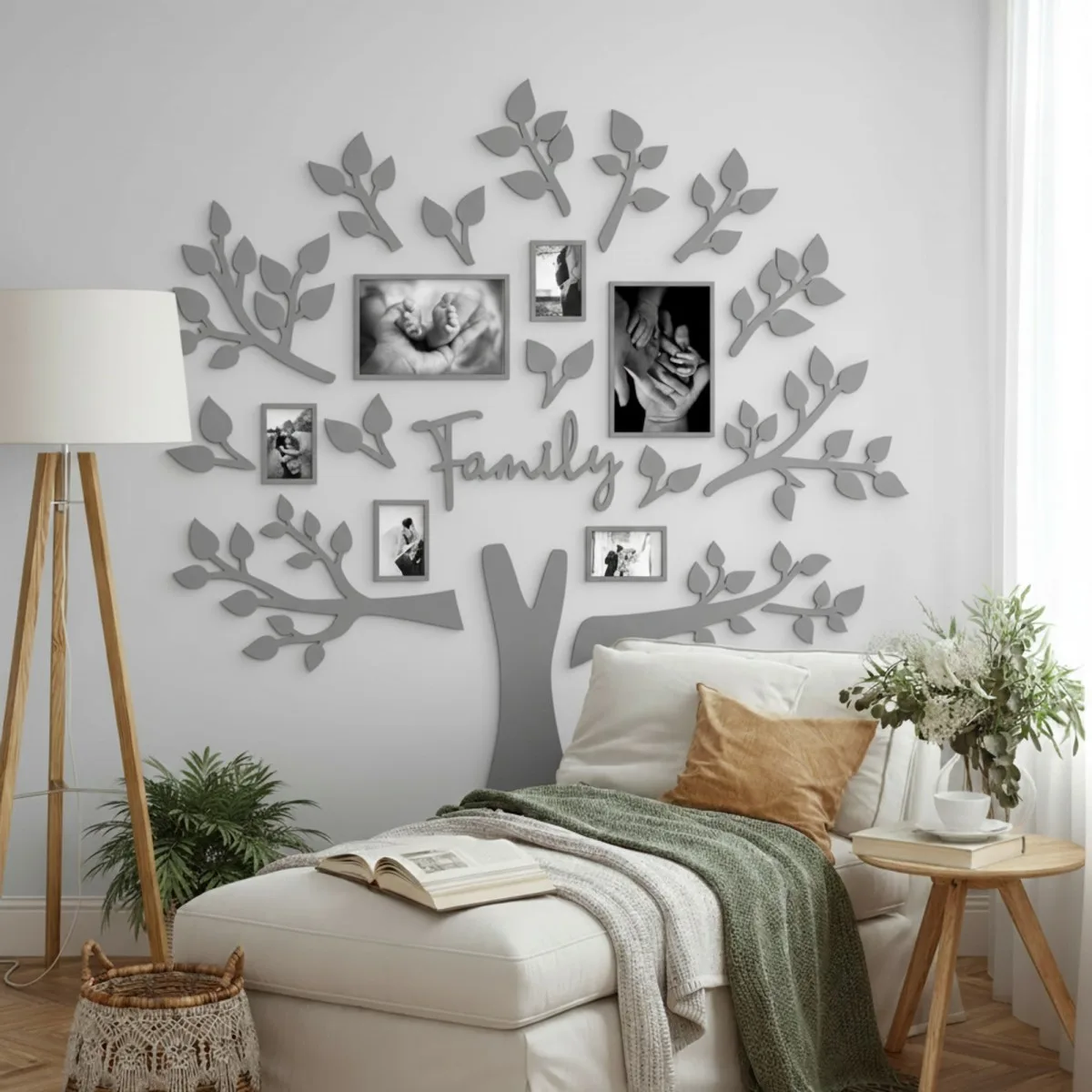 Family Tree Wall Decor XXL with 6 Photo Frames – Birch Plywood