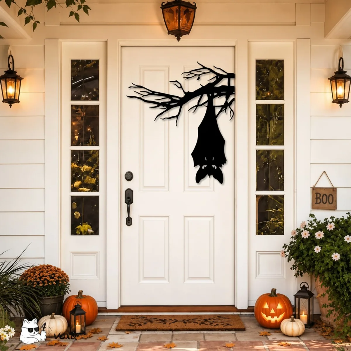Chauve-souris suspendue à une branche Halloween – Silhouette effrayante pour porte et mur