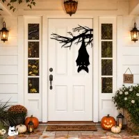 Chauve-souris suspendue à une branche Halloween – Silhouette effrayante pour porte et mur