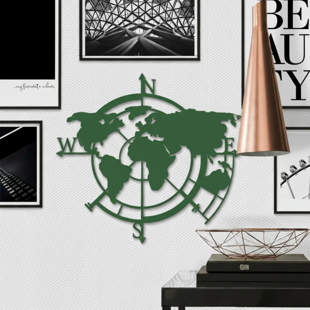 Wanddecoratie „Wereldkaart windstreken“ – berken multiplex