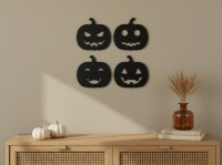Halloween Pumpkin Set of 4 Wall Decor – Four Jack-o'-Lantern Silhouettes – Birch Plywood