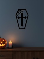 Coffin Wall Decor – Cross & Spider Web – Birch Plywood 30x45 cm