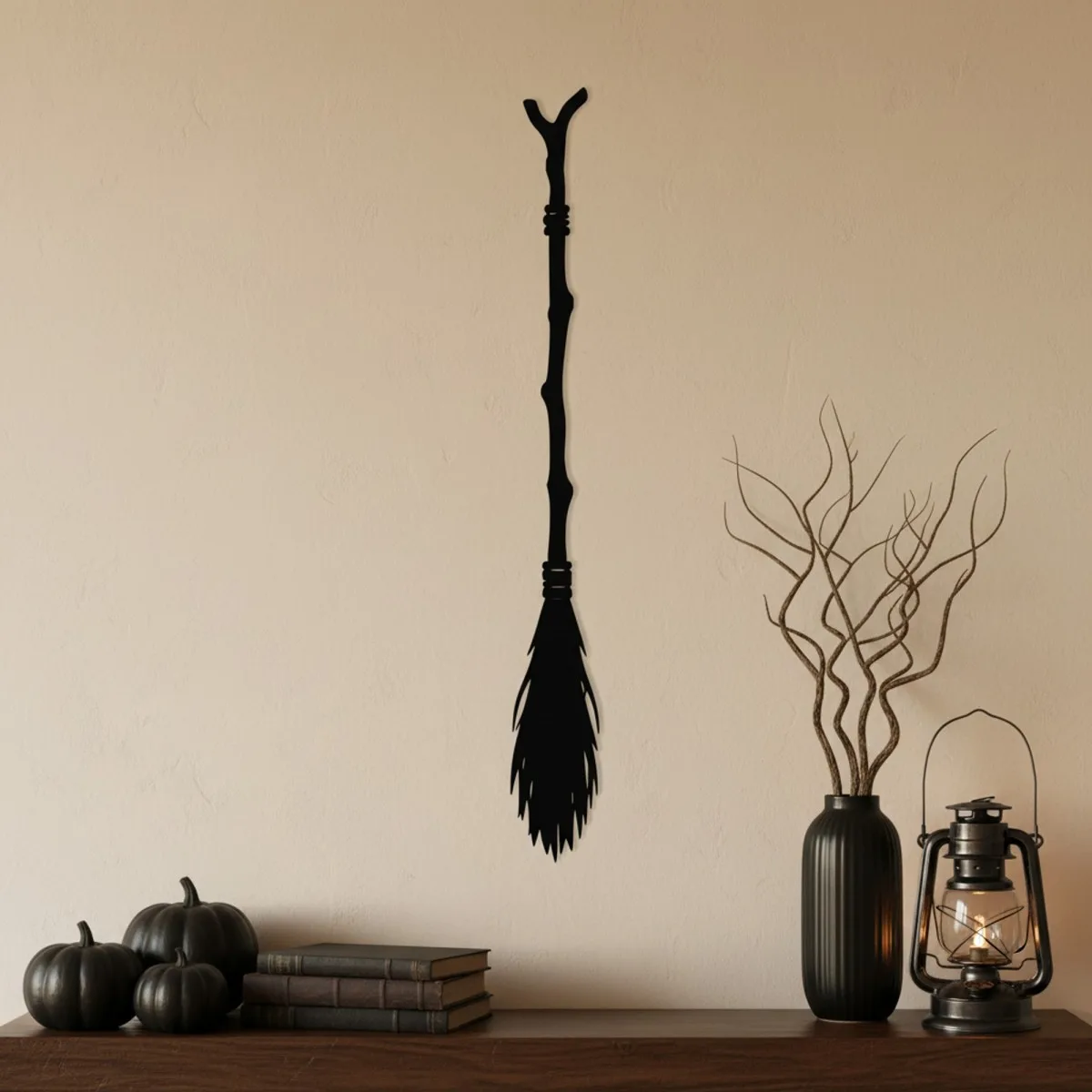 Witch Broom Wall Decor – Twig Broomstick Silhouette – Birch Plywood