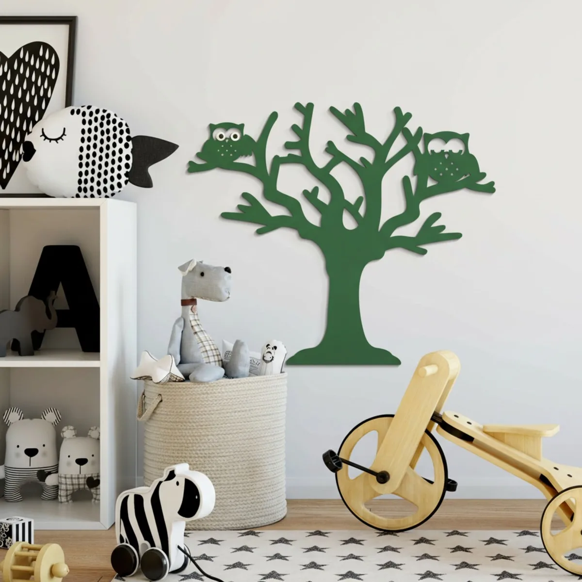 Déco murale en contreplaqué – Arbre aux deux chouettes