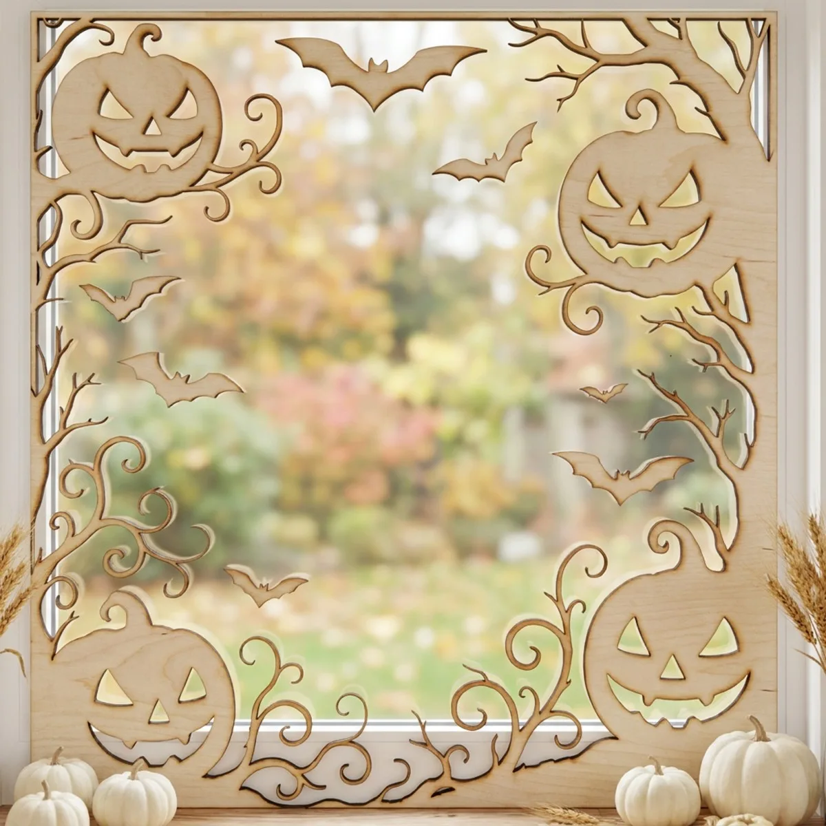 Halloween Window Silhouette Decor – Haunted Branches, Pumpkins & Bats