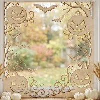 Halloween Window Silhouette Decor – Haunted Branches, Pumpkins & Bats