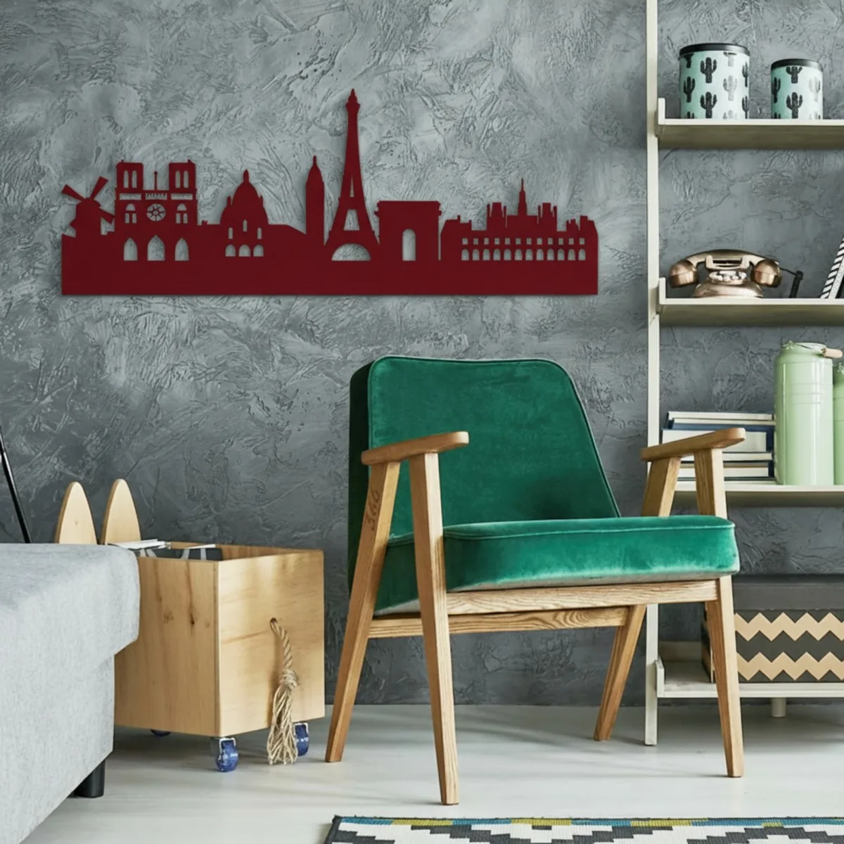 Paris Skyline Birch Plywood Wall Decor – Eiffel Tower Silhouette