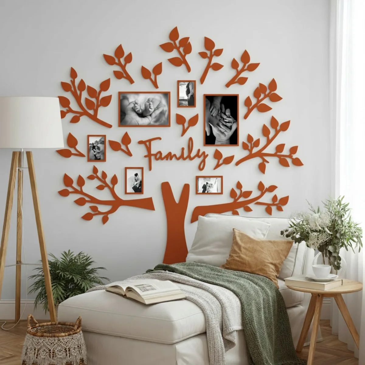 Family Tree Wall Decor XXL with 6 Photo Frames – Birch Plywood
