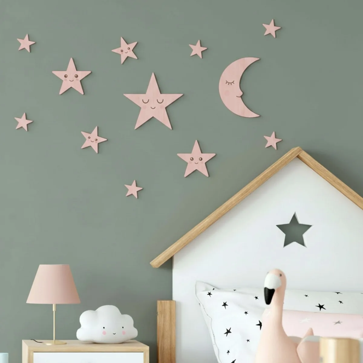 Moon and Stars Set Large – Birch Plywood Kawaii Nursery Decor