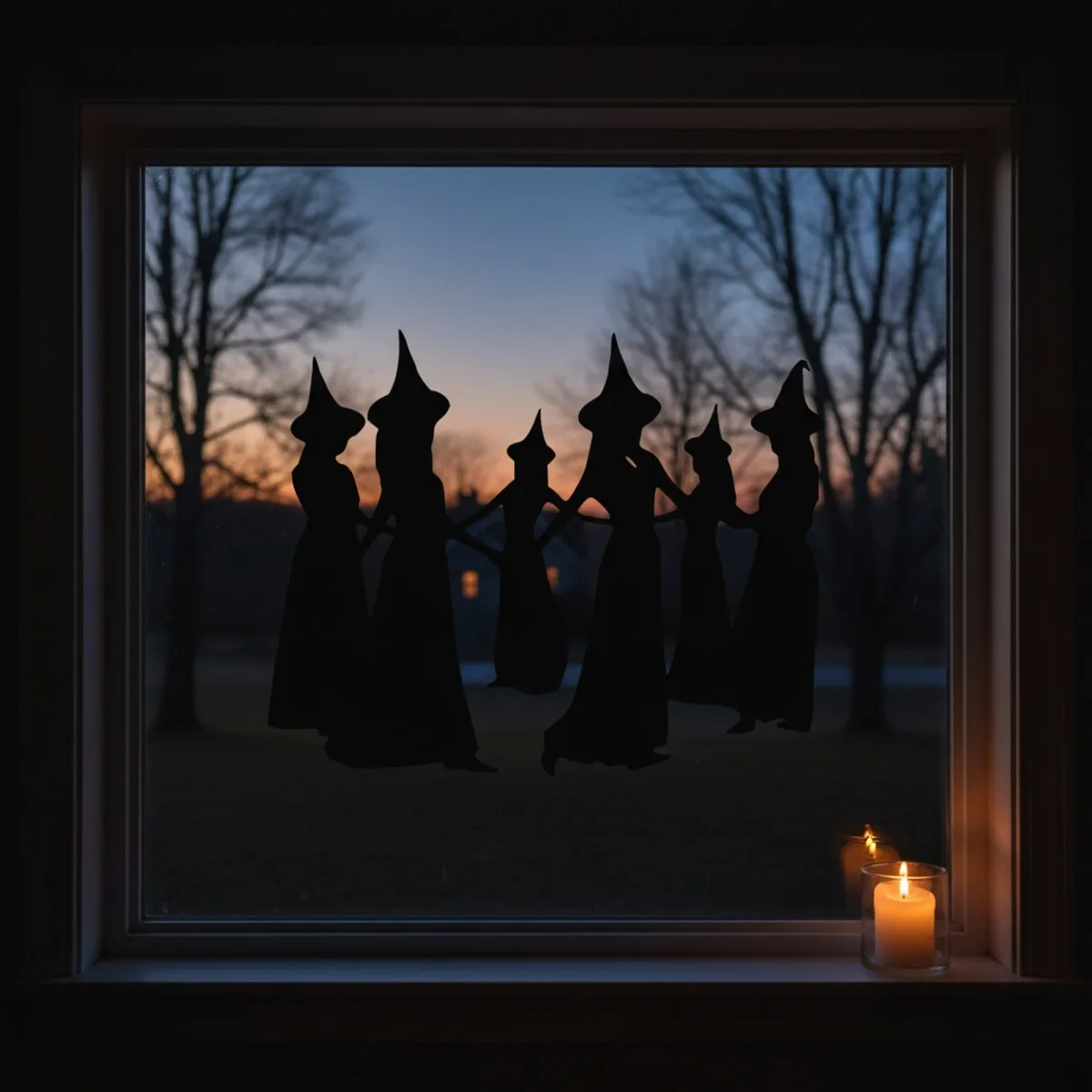 Déco murale coven de sorcières – silhouette de six sorcières main dans la main – contreplaqué de bouleau
