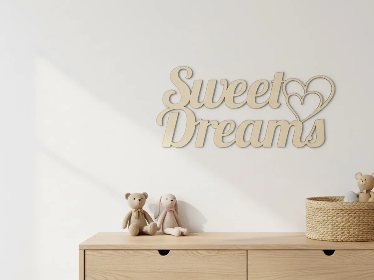 Sweet Dreams Wall Art — Wooden Script with Heart