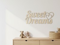 Sweet Dreams Wall Art — Wooden Script with Heart