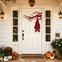 Chauve-souris suspendue à une branche Halloween – Silhouette effrayante pour porte et mur