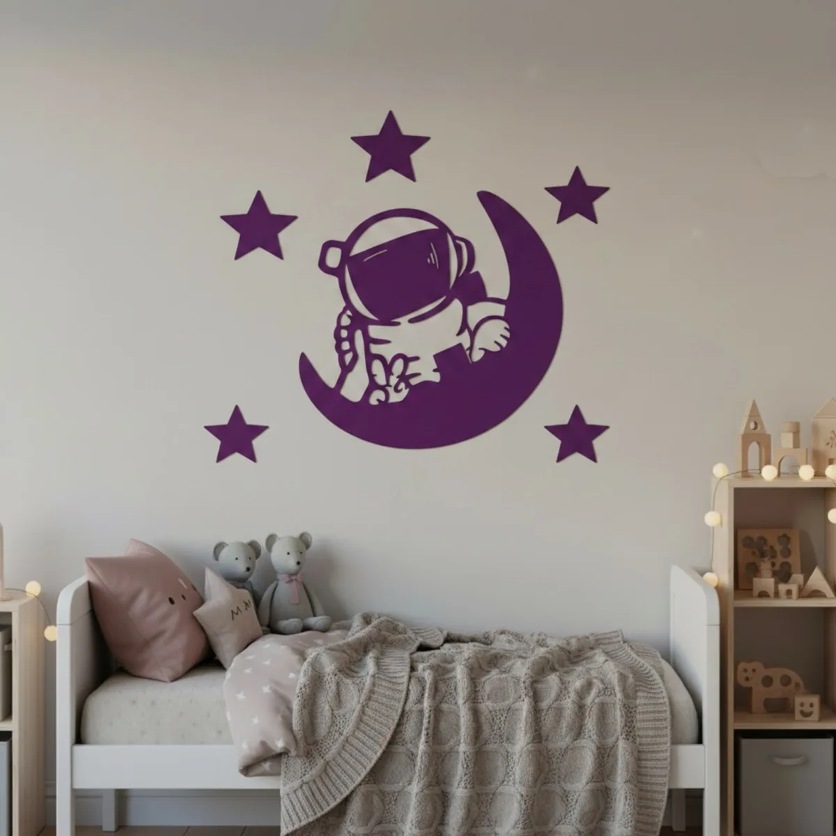 Birch Plywood Wall Decor - Little Astronaut with Moon and Stars