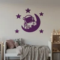 Birch Plywood Wall Decor - Little Astronaut with Moon and Stars