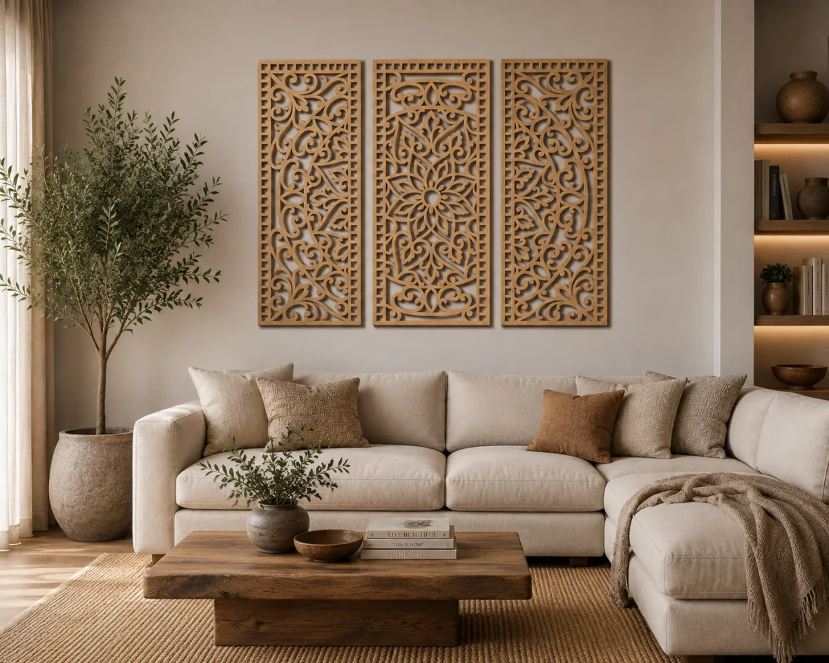 Triptych of Carved Wooden Decorative Panels
