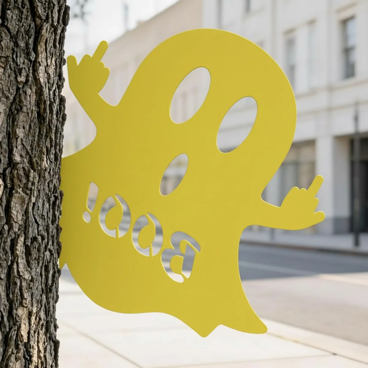 Halloween Frecher Geist Gartendeko – Lässiges BOO-Schild mit Stinkefinger 60 cm