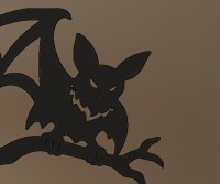 Perched Vampire Bat Wall Decor – Halloween Bat with Wing Cloak on Branch – Birch Plywood