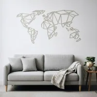 Origami World Map Plywood Wall Decor – Geometric Wireframe Map 100x50 cm
