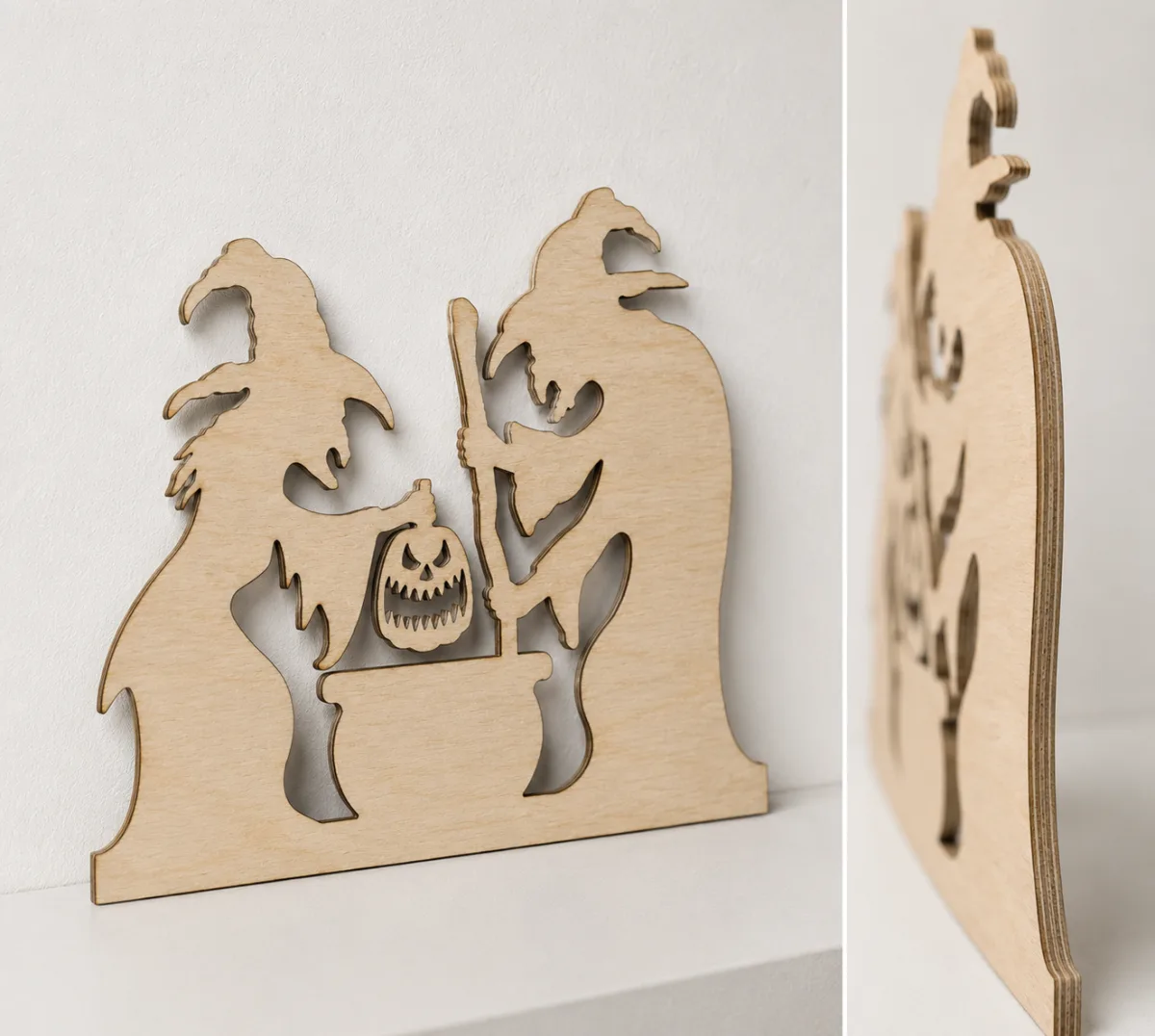 Wooden Panel Witches at Cauldron