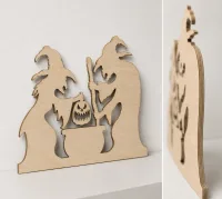 Wooden Panel Witches at Cauldron
