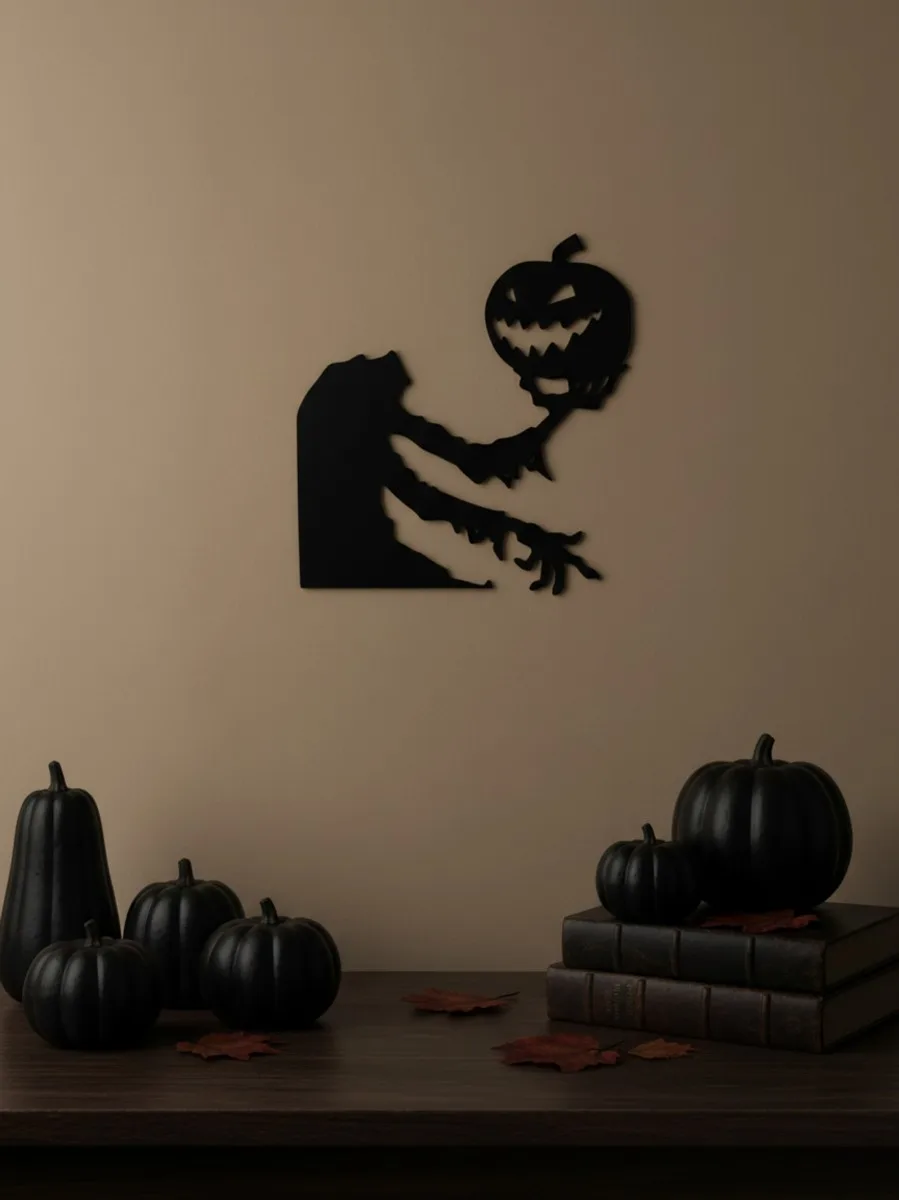 Ghost Holding Pumpkin Wall Art – Headless Spirit with Jack-o’-Lantern – Birch Plywood