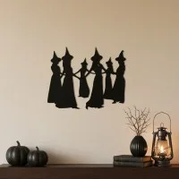 Déco murale coven de sorcières – silhouette de six sorcières main dans la main – contreplaqué de bouleau