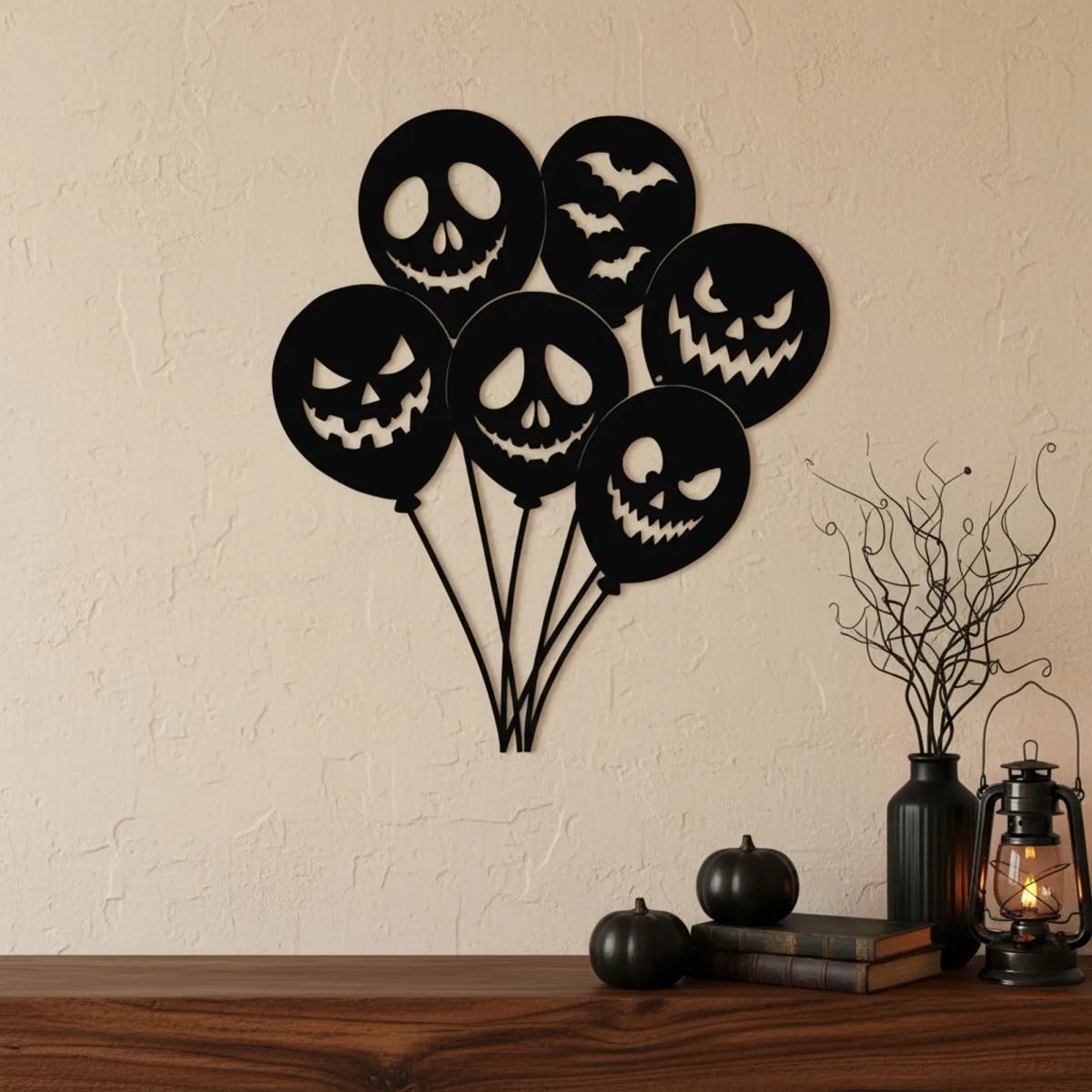 Halloween Balloons Wall Decor – Spooky Balloon Bunch Silhouette – Birch Plywood