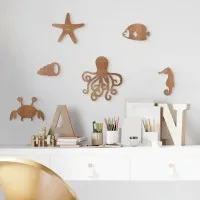 Wooden Marine Animal Decor (6 pieces) - Birch Plywood - 50x30 cm