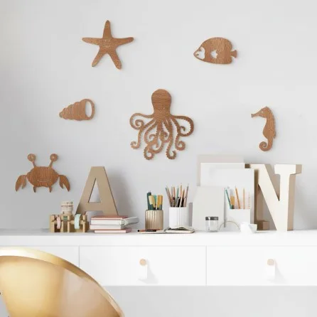Houten decoratie met zeedieren in berkenhout (6 stuks) - 50 x 30 cm