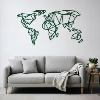 Origami World Map Plywood Wall Decor – Geometric Wireframe Map 100x50 cm