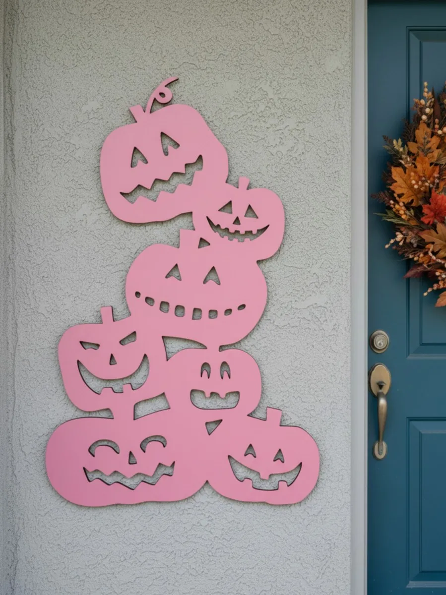 Déco murale Halloween pile de citrouilles – six citrouilles sculptées 60 cm