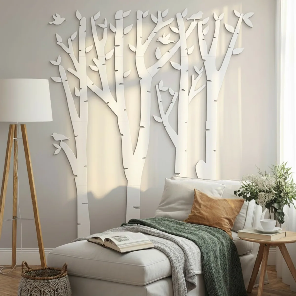 Plywood Wall Decor – Birch Forest with Birds, 120×140 cm