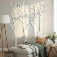 Plywood Wall Decor – Birch Forest with Birds, 120×140 cm