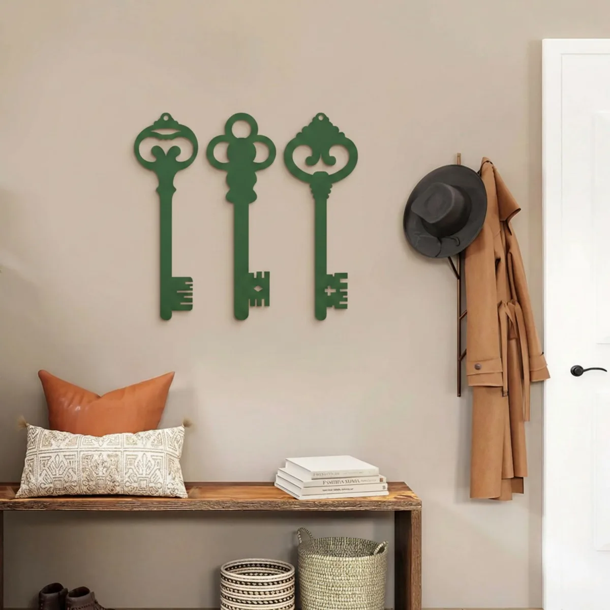 Décoration murale clés vintage en bois (lot de 3) – contreplaqué de bouleau