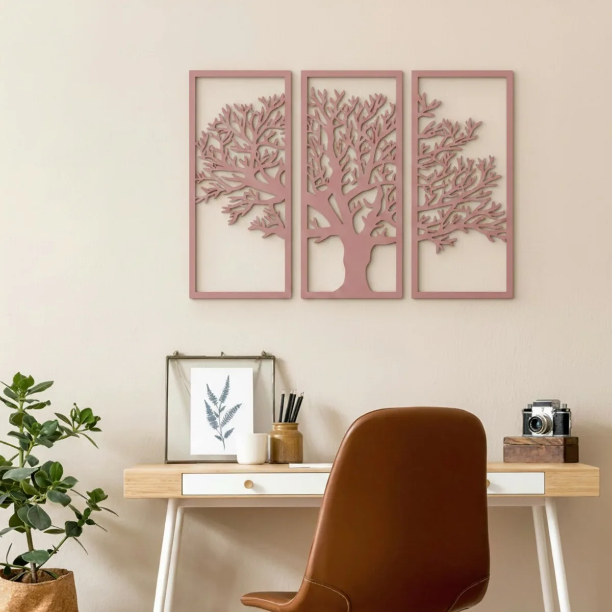 Wanddekoration aus Birken-Sperrholz – 3-teiliges Baum-Set 58x40 cm