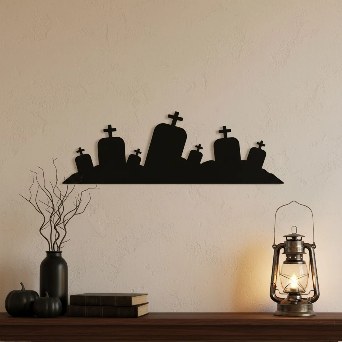 Begraafplaats wanddecoratie – silhouet van grafstenen – berkenmultiplex