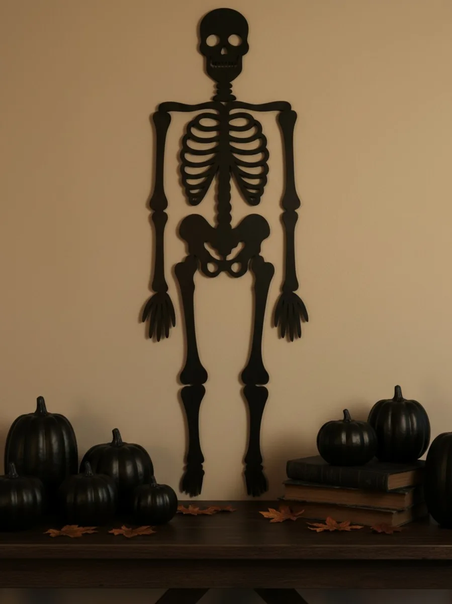 Skelet wanddecoratie – Halloween volledig skelet silhouet – berkenmultiplex